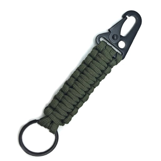 Karabinhage. Paracord army green med nglering. Sort. 14 cm.